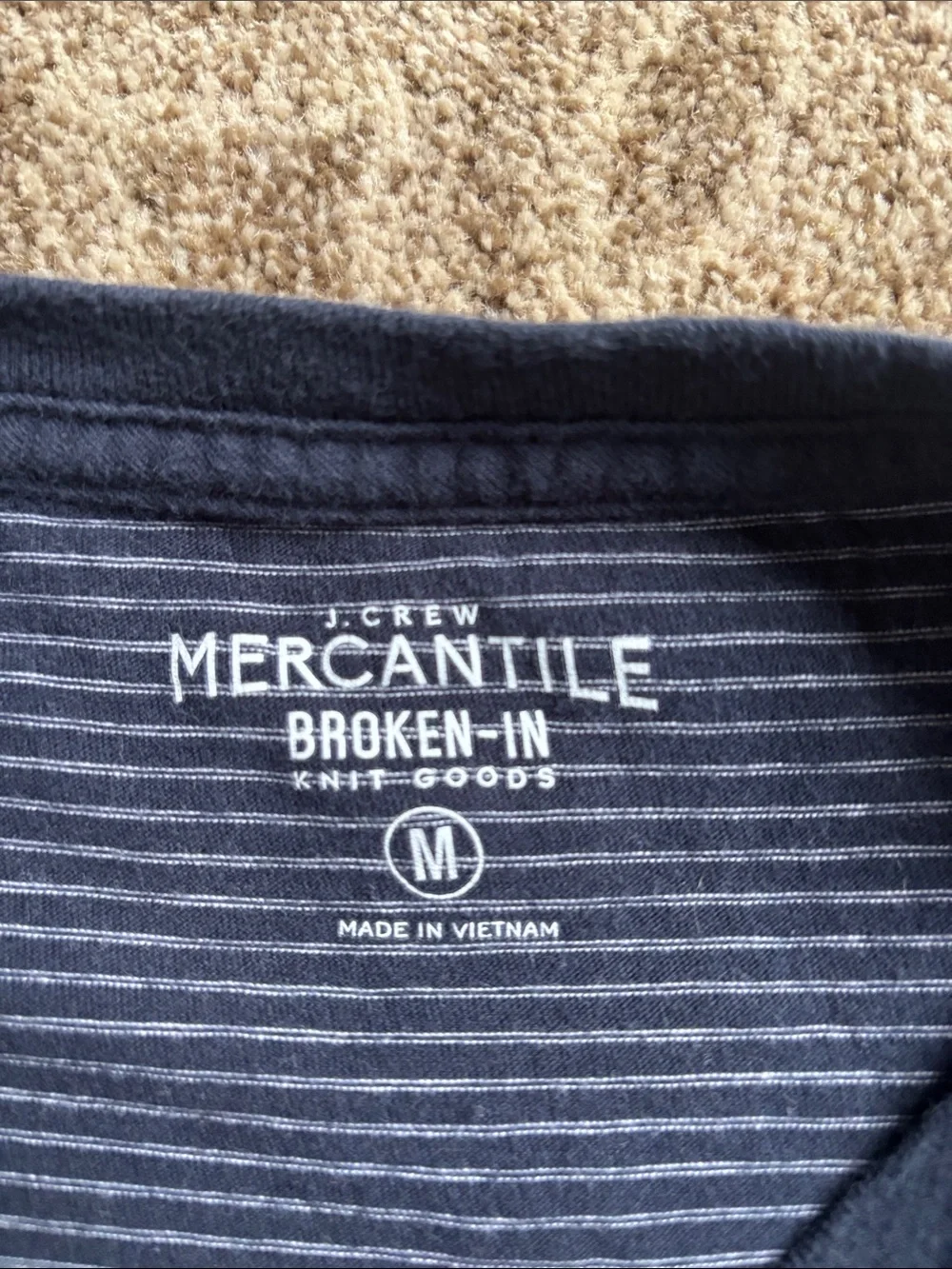 J. Crew Slim Navy & White Micro-Striped Pocket Tee